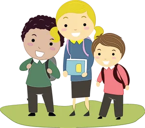 Happy Students Cartoon PNG Image