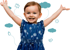 Happy Toddler In Blue Dress PNG Image