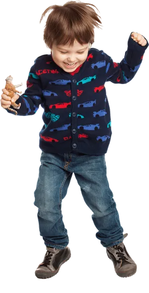 Happy Toddler Playing With Toy Figure PNG Image