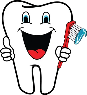 Happy Tooth Holding Toothbrush PNG Image