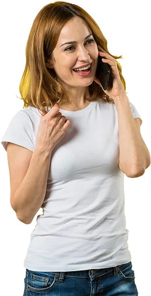 Happy Woman On Phone PNG Image