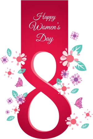 Happy Womens Day Floral Design PNG Image