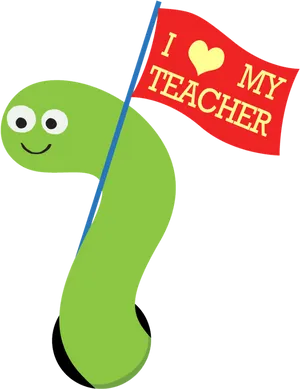 Happy Worm Holding Teacher Appreciation Flag PNG Image