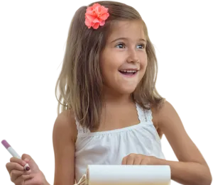 Happy Young Girl Crafting PNG Image