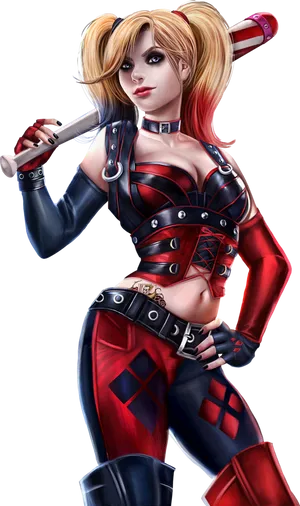 Harley Quinn Animated Character Pose PNG Image