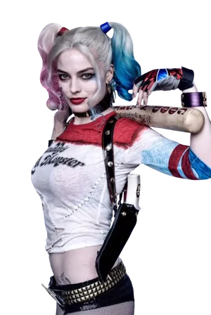 Harley Quinn Baseball Bat Pose PNG Image