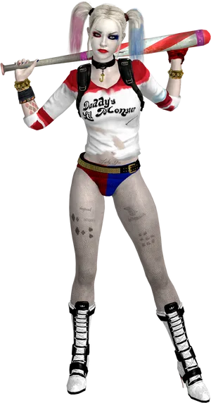 Harley Quinn Baseball Bat Pose PNG Image