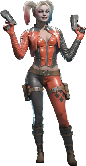 Harley Quinn Dual Pistols Pose PNG Image