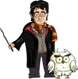 Harry Potterand Hedwig Illustration PNG Image