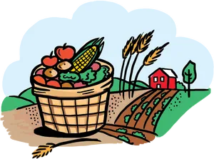 Harvested Produce Farm Scene PNG Image