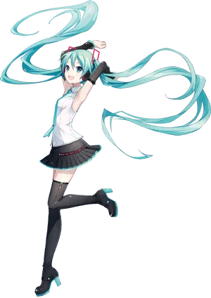 Hatsune Miku Dynamic Pose PNG Image