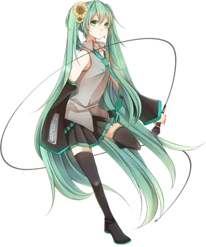 Hatsune Miku Floral Accent PNG Image