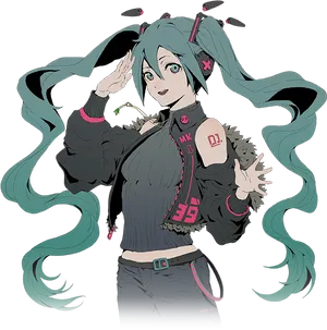 Hatsune Miku Saluting Pose PNG Image