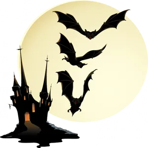 Haunted Castleand Bats Silhouette PNG Image