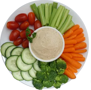 Healthy Vegetable Platterwith Hummus Dip PNG Image