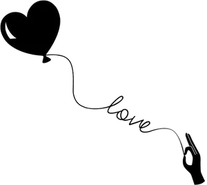 Heart Balloon Love Cursive Blackand White PNG Image