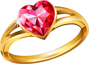 Heart Shaped Gemstone Gold Ring PNG