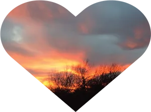 Heart Shaped Sunset Silhouette PNG Image