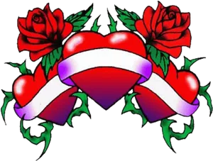 Heartand Roses Tattoo Design PNG Image