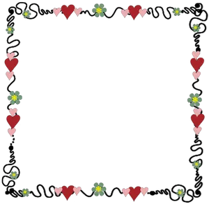 Heartsand Flowers Border Design PNG Image