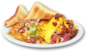 Hearty Omelette Breakfast Plate PNG Image