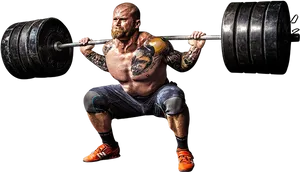 Heavy Barbell Squat Tattooed Athlete.png PNG Image