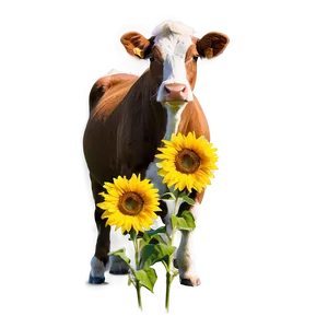 Heifer With Sunflower Png Kkw PNG Image