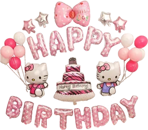 Hello Kitty Birthday Balloonsand Cake PNG Image