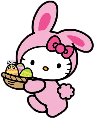 Hello Kitty Bunny Costume Easter Eggs PNG Image