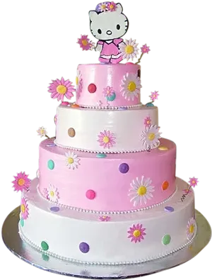 Hello Kitty Floral Birthday Cake PNG Image