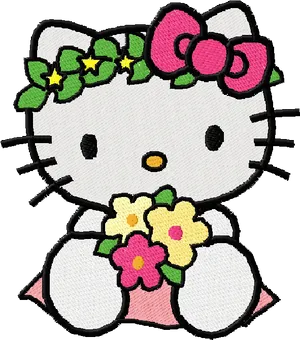 Hello Kitty Floral Embroidery PNG Image