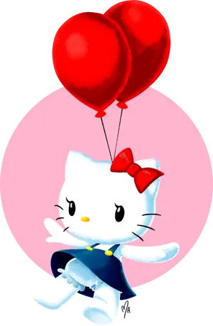 Hello Kitty With Balloons PNG Image