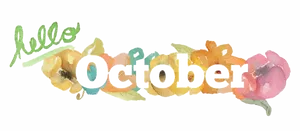 Hello October Watercolor Floral Design PNG Image