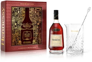 Hennessy V S O P Cognacwith Glassand Stirrer PNG Image