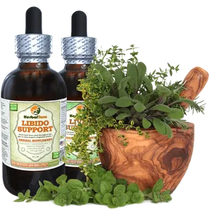 Herbal Libido Support Dropper Bottlesand Mortar Herbs PNG Image