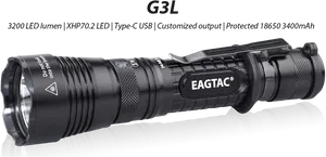 High Power L E D Flashlight E A G T A C G3 L PNG Image