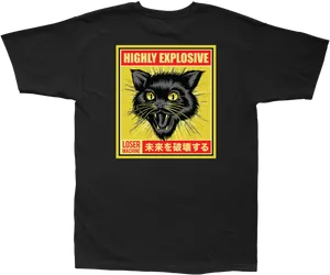 Highly Explosive Black Cat Tshirt Design PNG Image