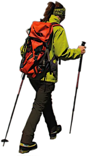 Hikerin Actionwith Trekking Poles PNG Image