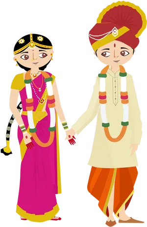 Hindu Brideand Groom Cartoon PNG Image