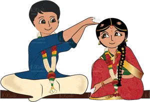 Hindu Wedding Ceremony Cartoon PNG Image