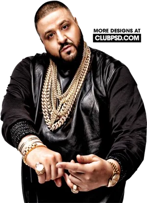 Hip Hop Artist With Gold Chains PNG Image