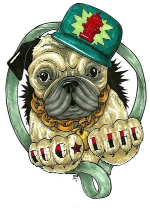 Hip Hop Pug Illustration PNG Image