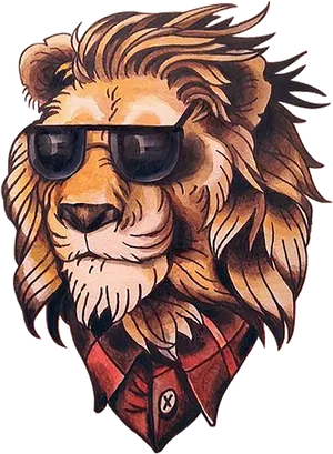 Hipster Lion Tattoo Design PNG Image