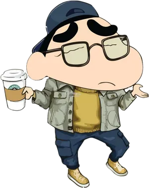 Hipster Shin Chan With Coffee PNG Image