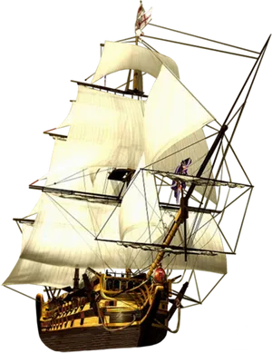 Historic Sailing Ship Under Full Sail PNG Image