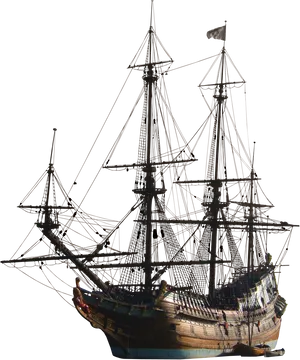 Historic Tall Ship Profile PNG Image