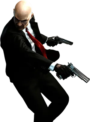 Hitman_ Dual_ Wielding_ Action PNG Image