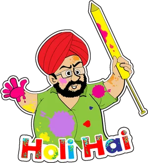 Holi Celebration Cartoon Man PNG Image