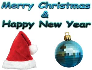 Holiday Greetings Santa Hatand Christmas Ball PNG Image