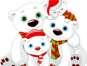 Holiday Polar Bear Family Cartoon PNG Image